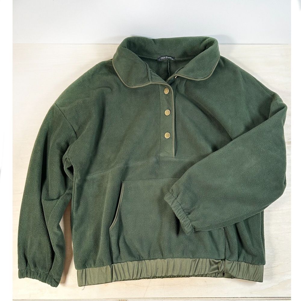 Chic Style‎ Military Fleece Casual Pullover Satin Edges XL Oversized Crop